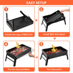 Step-by-step guide on how to set up a BBQ grill with images and text instructions.