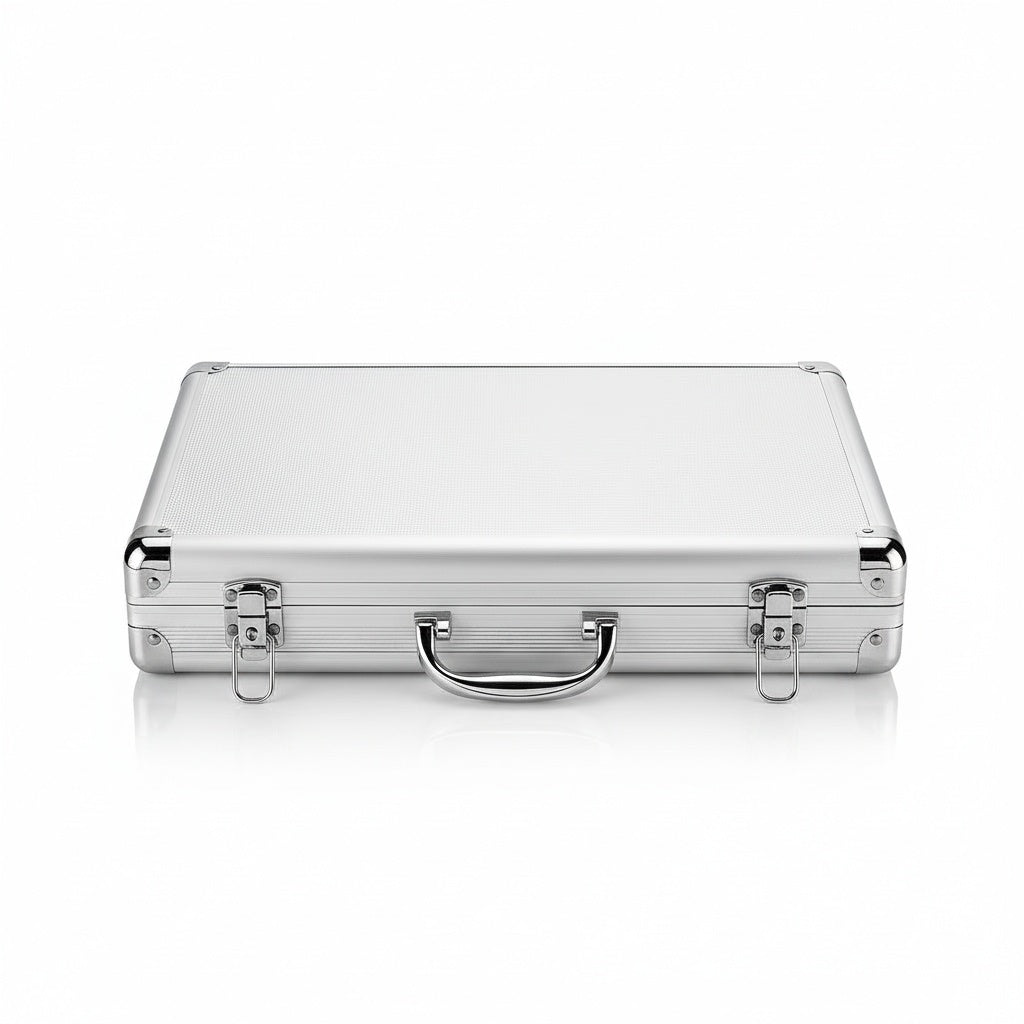 Silver briefcase on a white background