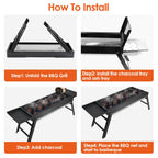 Step-by-step guide on how to install a BBQ grill with text labels.
