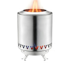 Metallic stove with flames on a white background